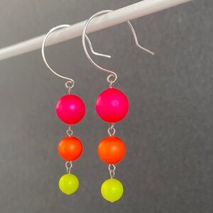 Swarovski Pearls 80s-like Retro Neon Handmade Earrings